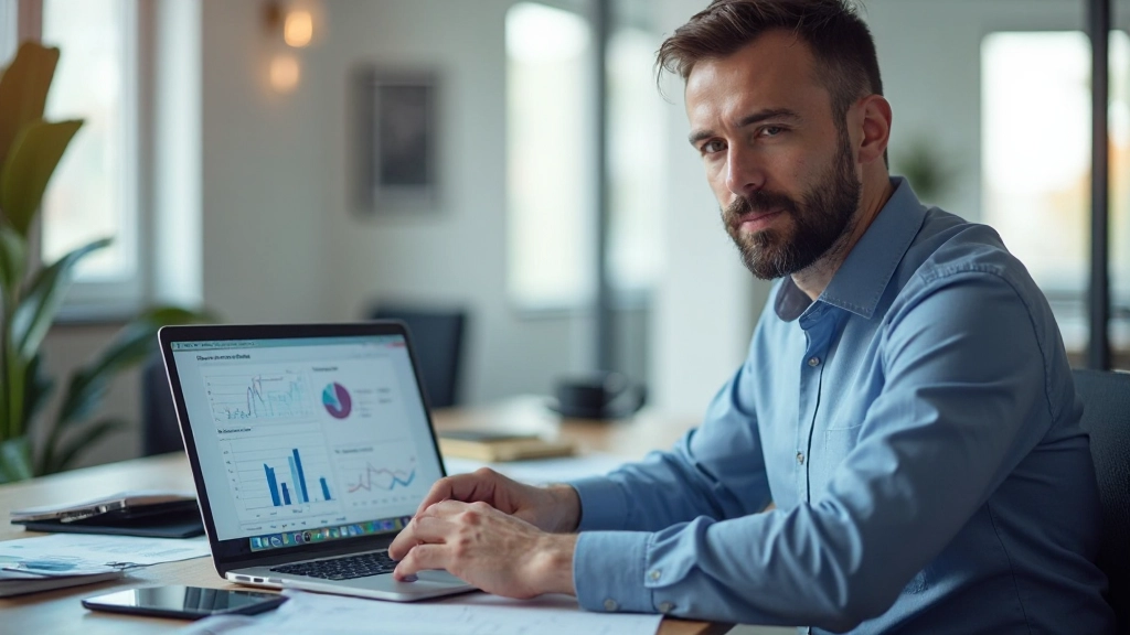 Специалист, анализирующий данные на компьютере в офисе