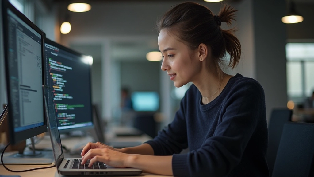 Программист кодирует на компьютере