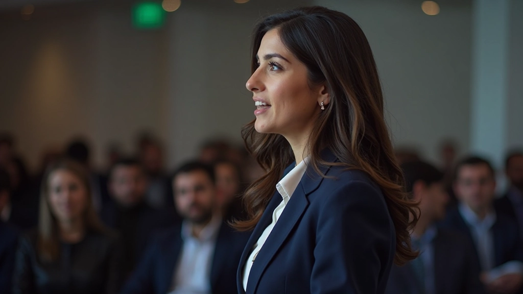 Профессионал выступает перед аудиторией в конференц-зале