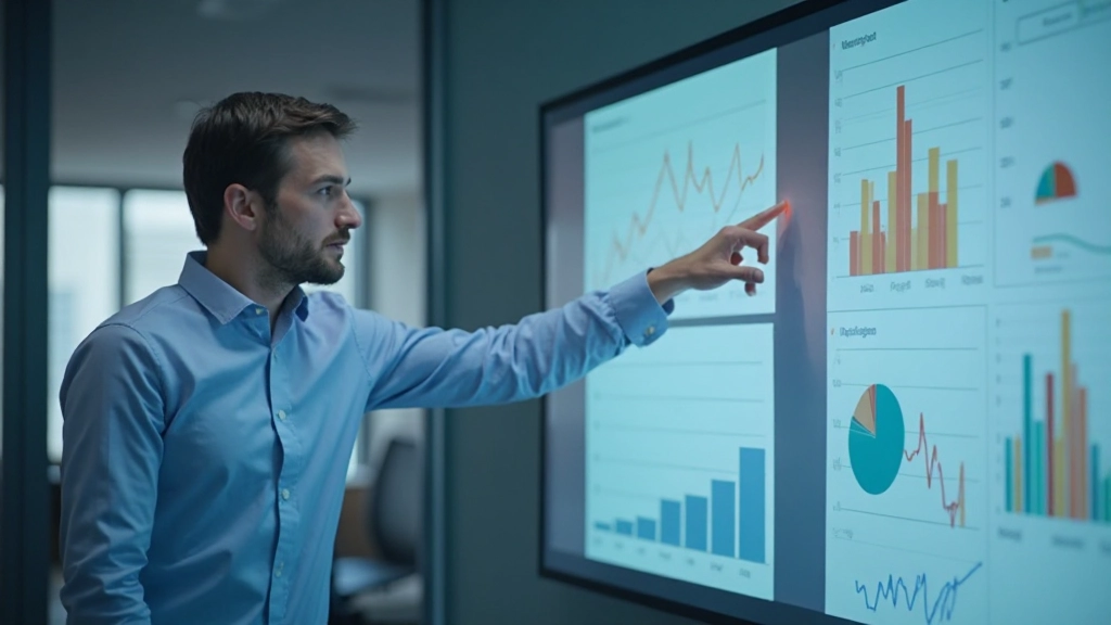 Профессионал анализирует данные на интерактивной доске