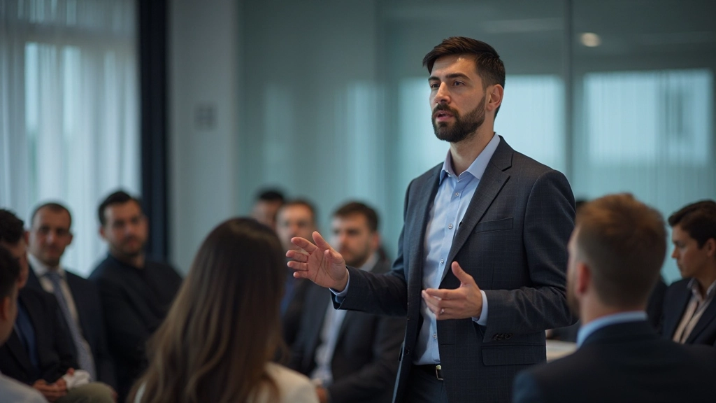Профессионал, выступающий перед аудиторией на конференции